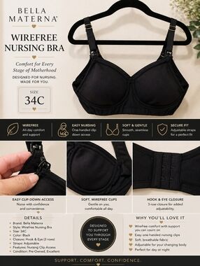 Bella Materna Wirefree Nursing Bra Black Sz 34C Clip Down Maternity Bra